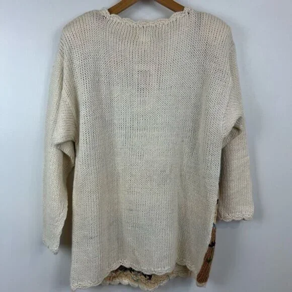 90s Brand New Next Issue Womens Medium Ramie Blend Granny Square Sweater Cottage - Picture 9 of 15